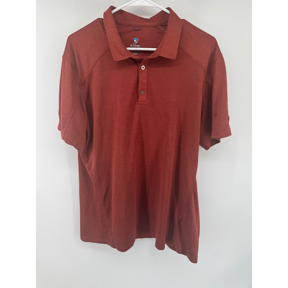 Kuhl Mens XL Short Sleeve Performance Polo Shirt Rust Orange Textured Knit